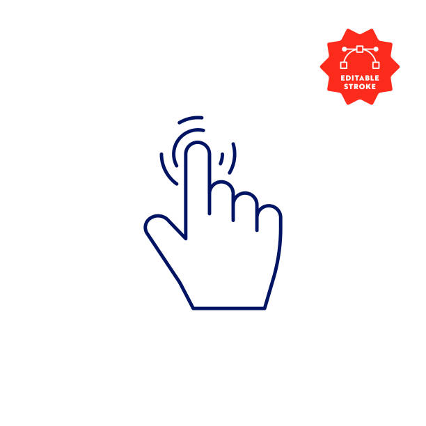 ilustrações, clipart, desenhos animados e ícones de clique no ícone da mão com curso editável - touching human finger choice push button