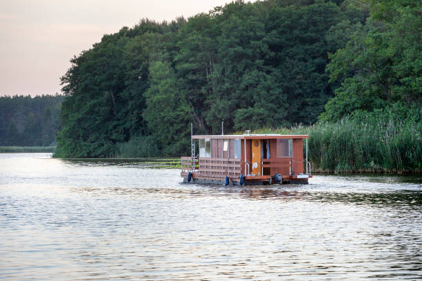 Houseboat, Mecklenburgische Seenplatte, Muritz National park, Germany