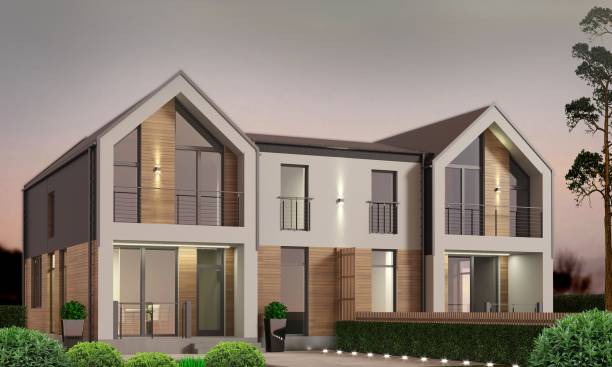 istock Modern town house with terrace and bushes 1337655997
