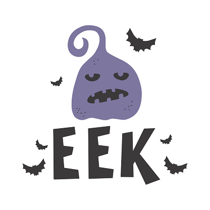Halloween, Eek - Silhouette Text Banner Hand drawn creative calligraphy and brush pen lettering. design for holiday greeting card and invitation, flyers, posters, banner halloween holiday
