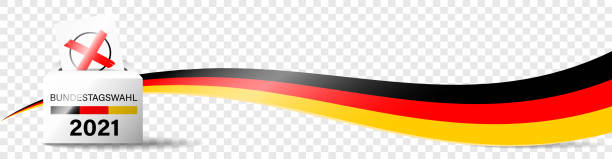 istock Federal election 2021 Germany. Ballot box with voting paper and cross. Illustration vector banner isolated on transparent background 1337658563