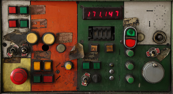 Old industrial switching button control panel