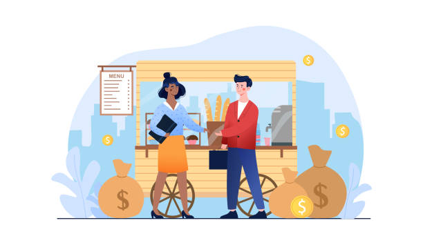 Business angel, raising capital for start up Small business funding, business angel, raising capital for start up. Launching new project. People is going to shake hands. Flat illustration cartoon vector concept design isolated white background small business owner stock illustrations