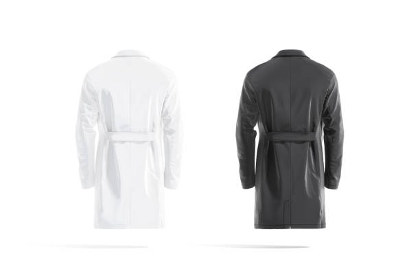 istock Blank black and white medical lab coat mockup, back view 1337671930
