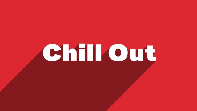 CHILL OUT white letters with shadow moving banner animation on red background. 4K Video motion graphic animation.