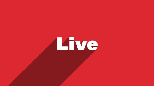 LIVE white letters with shadow moving banner animation on red background. 4K Video motion graphic animation.