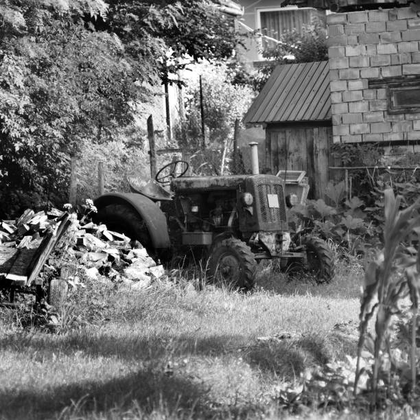 Old Rusted Tractor in Black and White