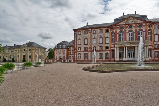 Bruchsal, Germany, August 4th 2021: The residence of the Prince-Bishops of Speyer was built in the Baroque style from 1720 onwards by order of Prince-Bishop Damian Hugo Philipp von Schönborn-Buchheim.