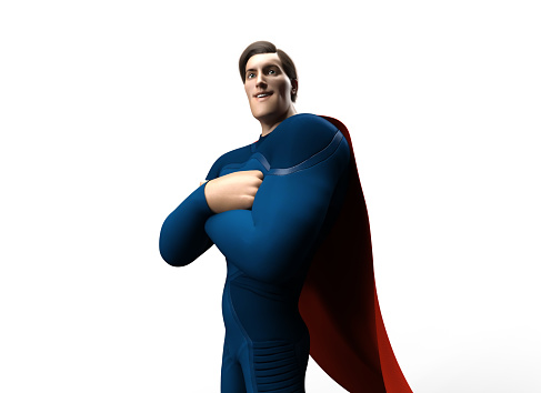 Funny 3d cartoon character of a hero rising, isolated - 3d rendering