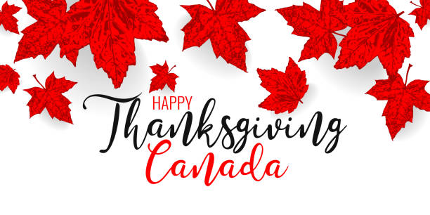 カナダの幸せな感謝祭。メープルレッドの葉のパターンをデザインバナー、ポスター、国民のカナダの祝日のためのグリーティングカード。赤い色の葉ベクトルの壁紙のイラスト - canada点のイラスト素材／クリップアート素材／マンガ素材／アイコン素材