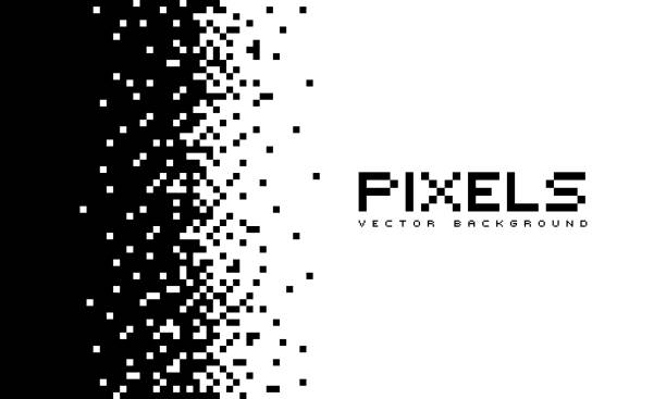 Illustration disintegrates or dissolves on the pixel pattern. Vector concept of technology. Place for text. Monochrome style. Isolated background vector art illustration