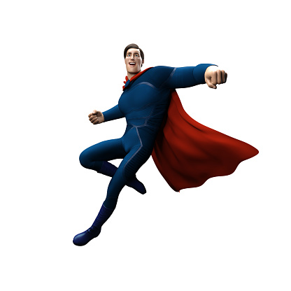 Funny 3d cartoon character of a hero rising, isolated - 3d rendering