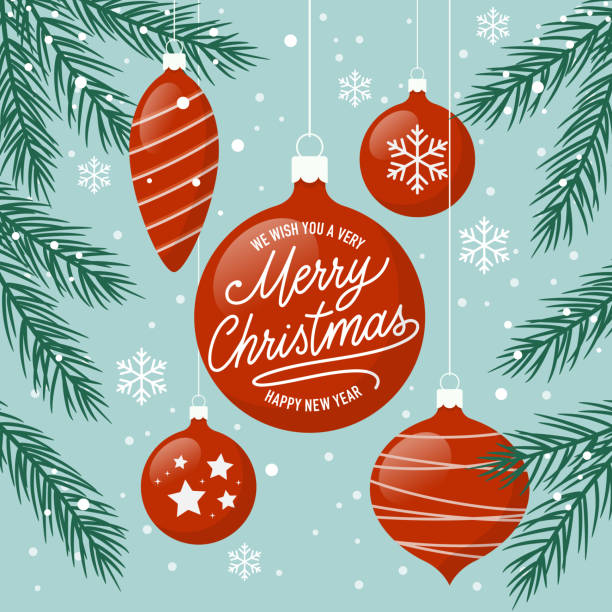 ilustrações de stock, clip art, desenhos animados e ícones de christmas greetings card with christmas balls. vector illustration. - christmas ornaments
