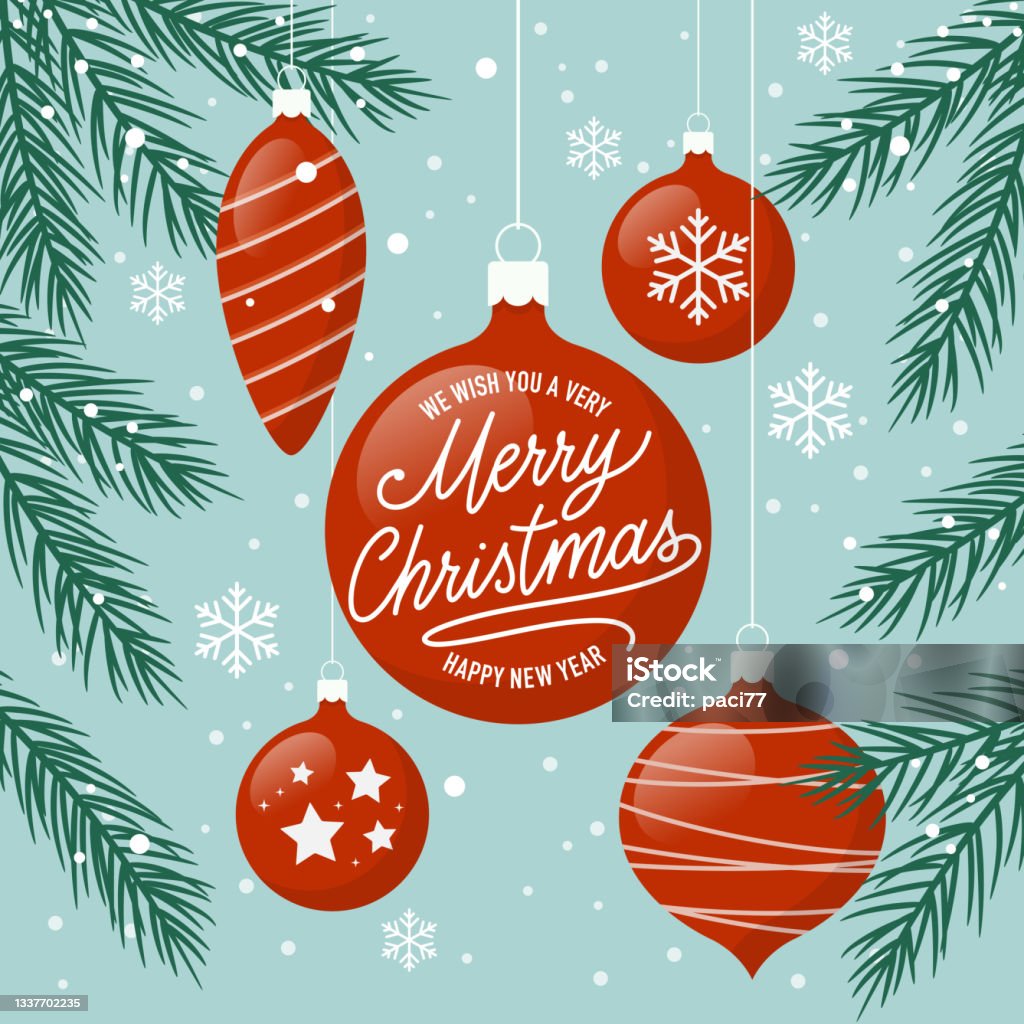 Christmas Greetings Card With Christmas Balls Vector Illustration ...