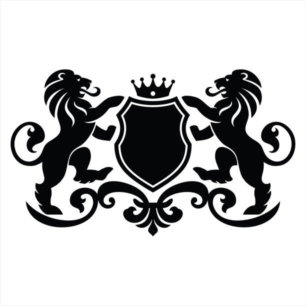 ilustrações, clipart, desenhos animados e ícones de brasão de armas - coat of arms insignia lion nobility