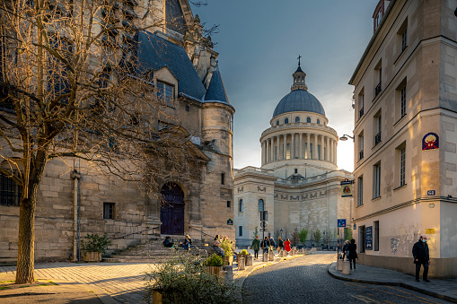 Paris, France - April 3, 2021: Pantheon monument in 5th arrondissement in Paris