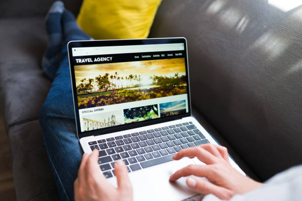 istock Man booking flights and hotel for a trip 1337712709