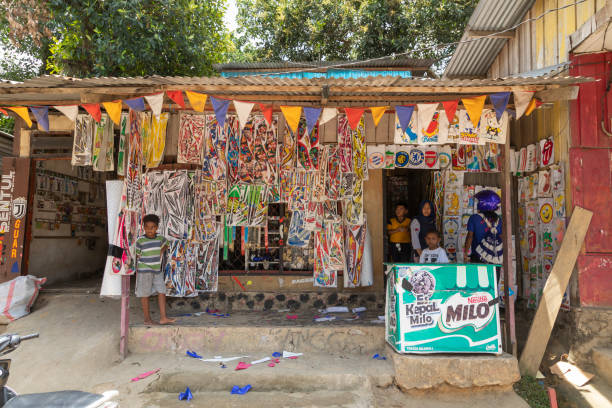 Sorong, Indonesia - Oct 4, 2019: A strange shop where decorative motorcycle stickers are sold, West Papua, Indonesia
