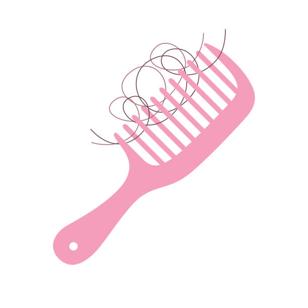 Pink comb hair loss Pink comb hairbrush isolated flat vector icon, hair loss illustration. human hair comb combing cartoon stock illustrations