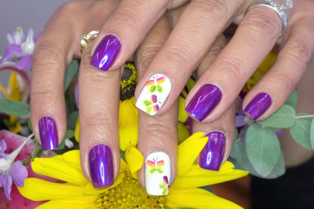 istock Purple Butterfly Nail Art Design 1337716874