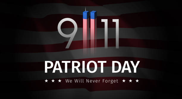9.11 USA Patriot Day poster. Never forget September 11, 2001. Conceptual illustration of USA Patriot Day. Twin towers stylized as the American flag and inscription on USA flag background 9.11 USA Patriot Day poster. Never forget September 11, 2001. Conceptual illustration of USA Patriot Day. Twin towers stylized as the American flag and inscription on USA flag background. Vector remembrance day background stock illustrations