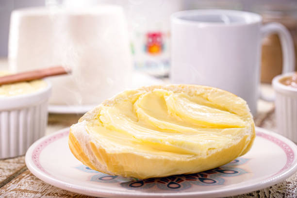 istock bread with butter, salted Brazilian drumstick with butter served with coffee 1337726355