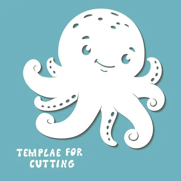 Vector illustration of Template for laser cutting, wood carving, paper cut. Silhouettes for cutting. Octopus vector stencil