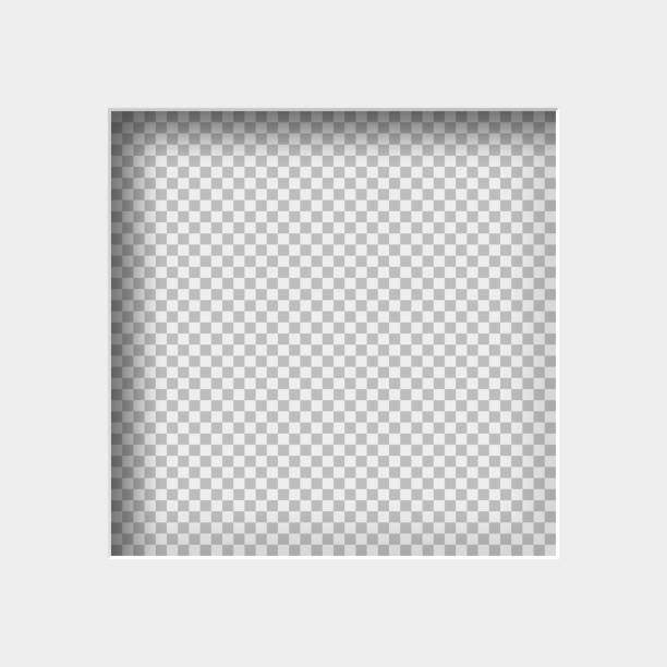 vektorrealistische darstellung von weißem papier mit schatten, quadratisches loch auf transparentem hintergrund mit rahmen für text oder foto - dreidimensional fotos stock-grafiken, -clipart, -cartoons und -symbole