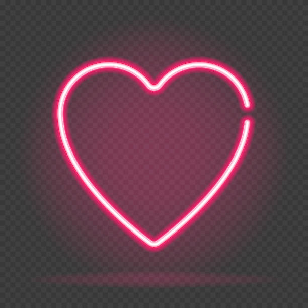 Bright neon heart. Heart sign on dark transparent background. Neon glow effect. Vector vector art illustration