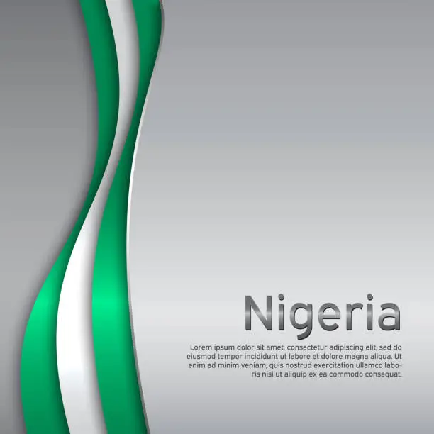 Vector illustration of Abstract waving nigeria flag. Creative metal background in nigeria flag colors for holiday card design. National poster. State nigerian patriotic cover, business booklet, flyer. Paper cut. Vector design