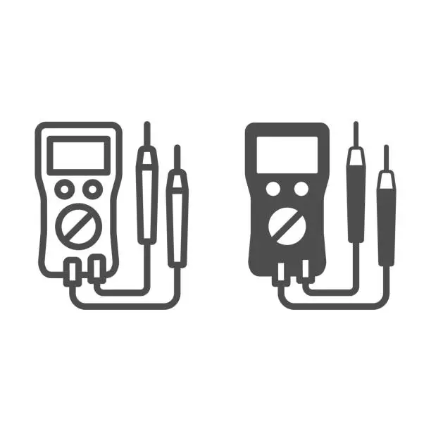 Vector illustration of Multimeter line and solid icon, electronics concept, VOM vector sign on white background, outline style icon for mobile concept and web design. Vector graphics.