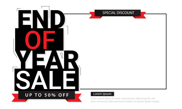 ilustraciones, imágenes clip art, dibujos animados e iconos de stock de diseño de banner o cartel de venta de fin de año - el fin