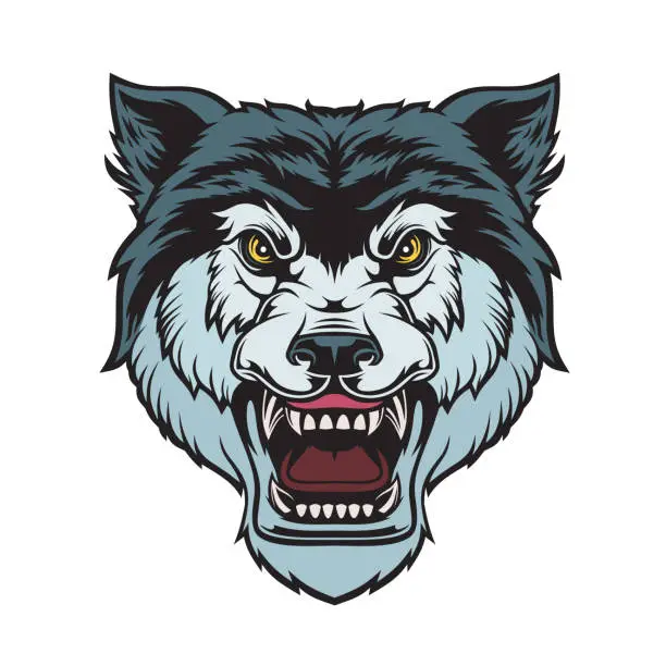 Vector illustration of Head of roaring wolf.