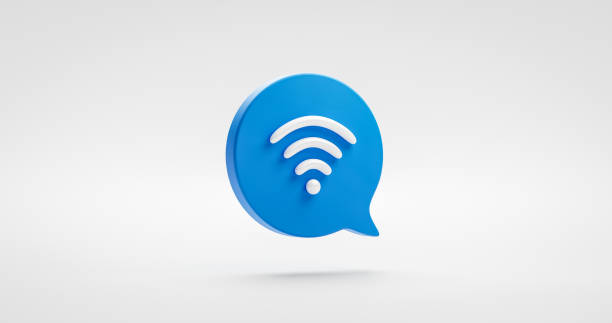 sitio web azul icono wifi o tecnología inalámbrica red de internet comunicación señal de computadora símbolo aislado sobre fondo blanco con conexión pública global móvil digital. renderizado 3d. - wireless technology fotografías e imágenes de stock