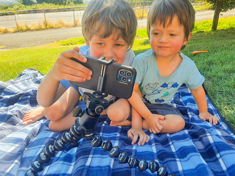 Young Brothers Playing with a Mobile Phone