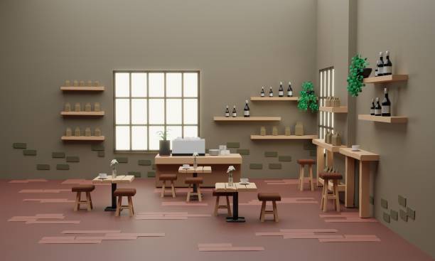 Coffee shop interior mock up,3D rendering stock photo