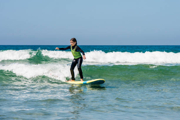 istock cute smiling girl learning to surf the waves 1337755528