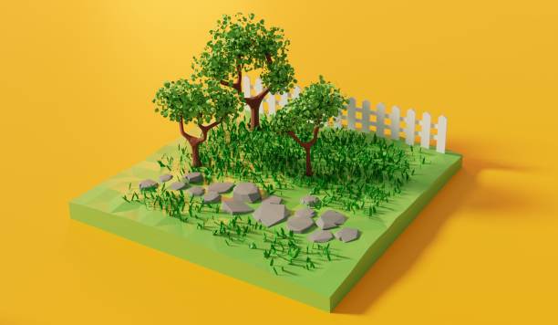 istock Low polygonal isometric model of a garden.3d rendering 1337755637