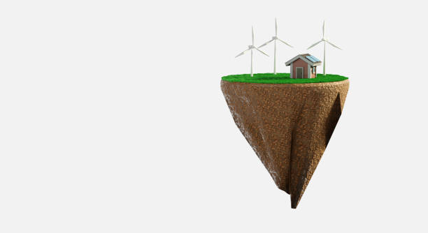 istock Alternative Energy house with solar panels and wind turbine.3d rendering 1337755685