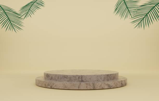 istock Cylinder wood podium in earth tone background with leaves.3D rendering 1337755706