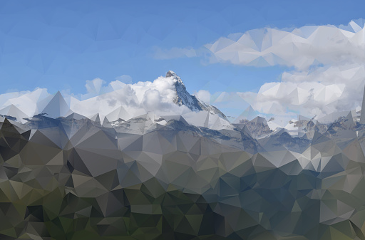 Polygon edited mountain landscape. useable as background. perfect view of the matterhorn in zermatt