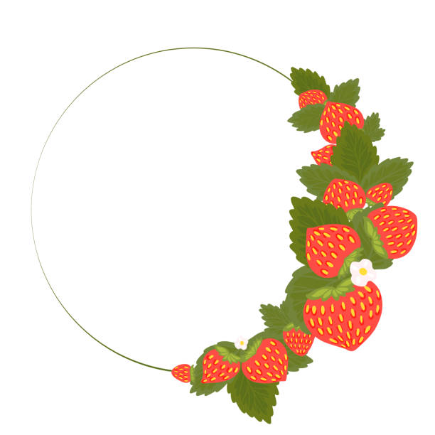 istock Semicircular frame with strawberries, foliage, flowers and place for text. Border with summer berries for the menu. Vector template with bunch of fruits, leaves 1337759749