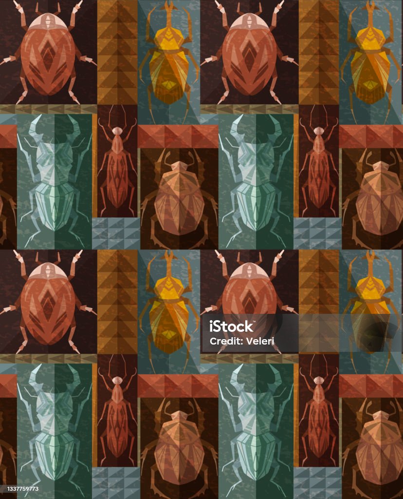 Triangle Bug Pattern Seamless Pattern With Geometric Insects In Rectangle Mosaic Vector ...