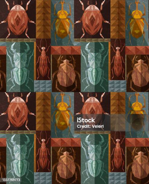 Tesselatted Insect Pattern Seamless Pattern With Geometric Insects In Rectangle Mosaic Vector ...