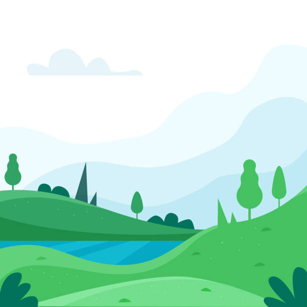 Nature Park Or Forest Outdoor Background With Mountains Flat Cartoon Style  Stock Illustration - Download Image Now - iStock