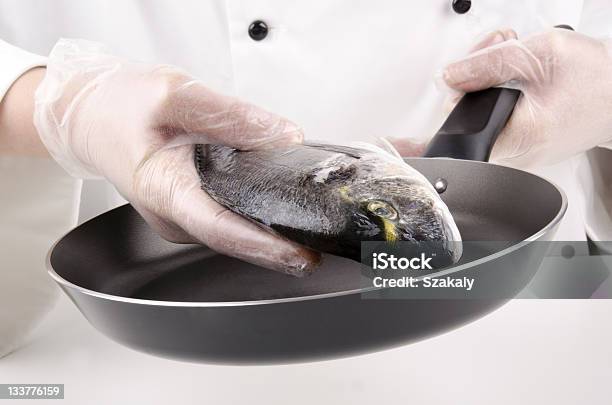 Female Chef Holds A Sea Bream Stock Photo - Download Image Now - Adult, Adults Only, Animal