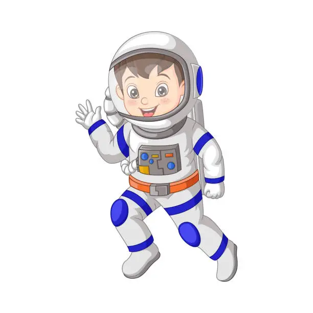 Vector illustration of Cute little boy wearing astronaut costume