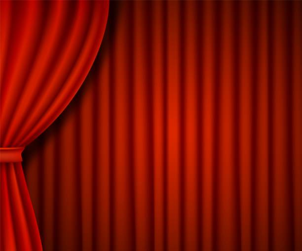 istock Luxury red velvet curtains, realistic theatrical drapes. Theatre stage background, vector illustration. 1337763979