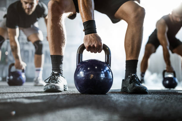 istock gym with kettle bells in a gym! 1337764032