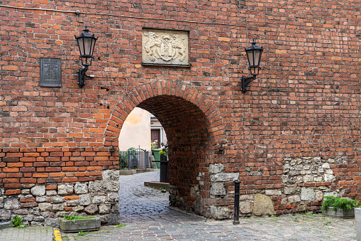 Riga, Latvia. August 2021. the passage of the alleys between the houses of the historic city center